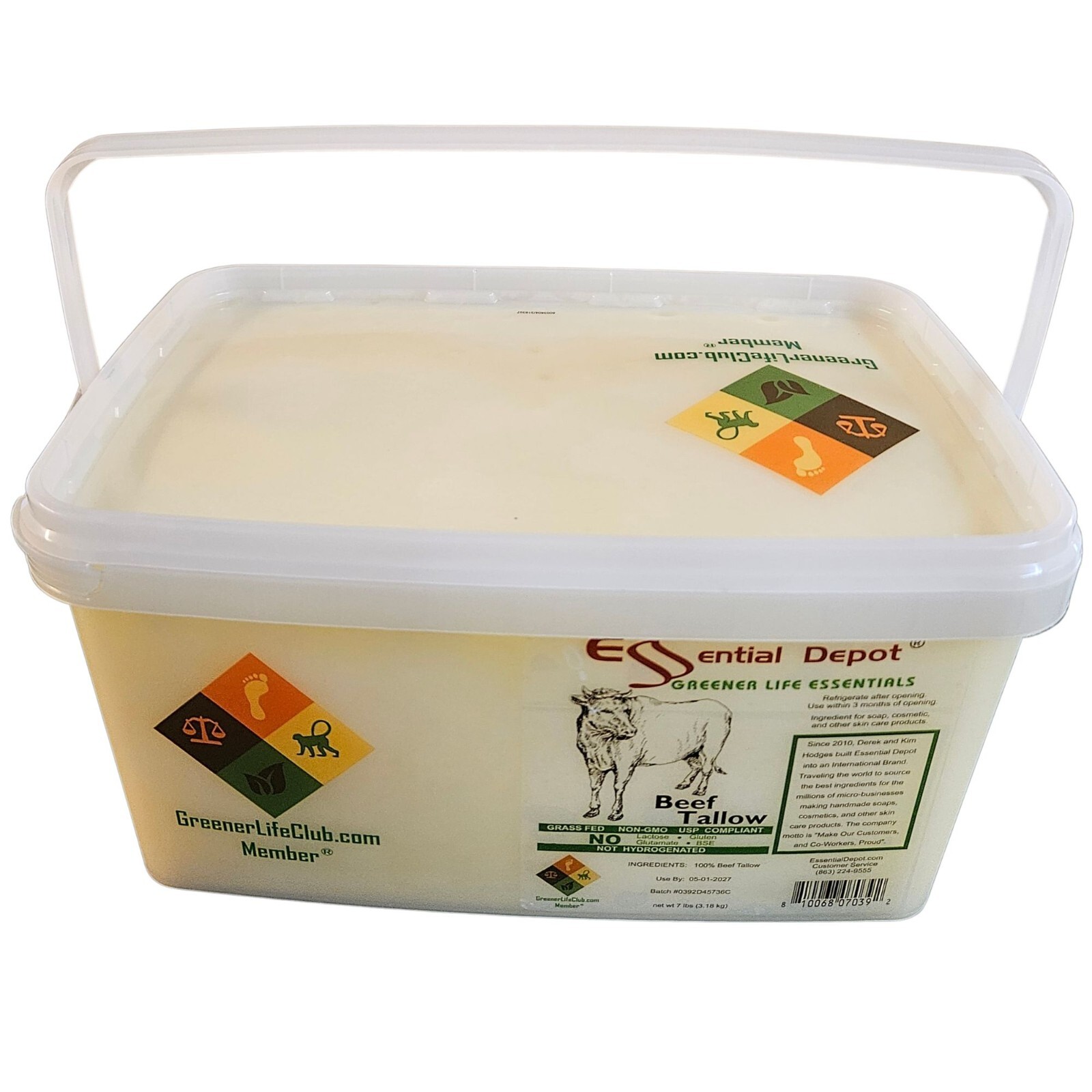 Beef Tallow - 7 lb - PP container - GRASS FED - Not Hydrogenated - Keto Friendly