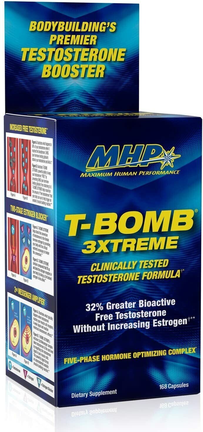 MHP T-Bomb 3Xtreme 5-Phase Men's Extreme Testosterone Booster 168 Capsules 12/27