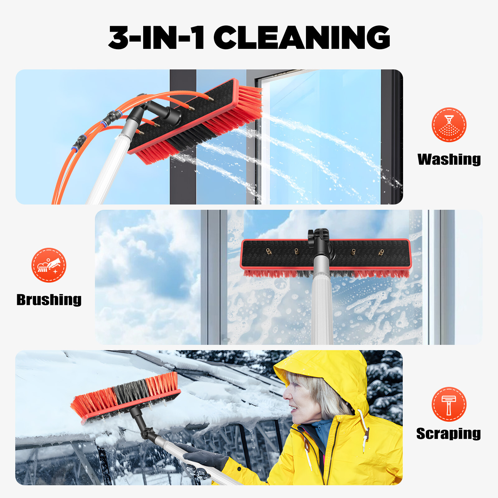 For Window+ Solar Panel Clean Washing 26FT Water Fed Pole Cleaning Brush Tool