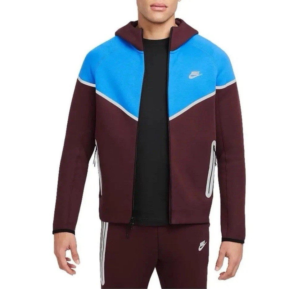 Nike Tech Fleece Windrunner Full-Zip Hoodie Burgundy Crush Photo Blue HQ3746-652