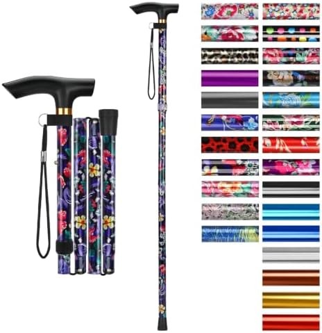 Folding Cane, 5-Level Adjustable Height Walking Stick Lightweight Collapsible Po