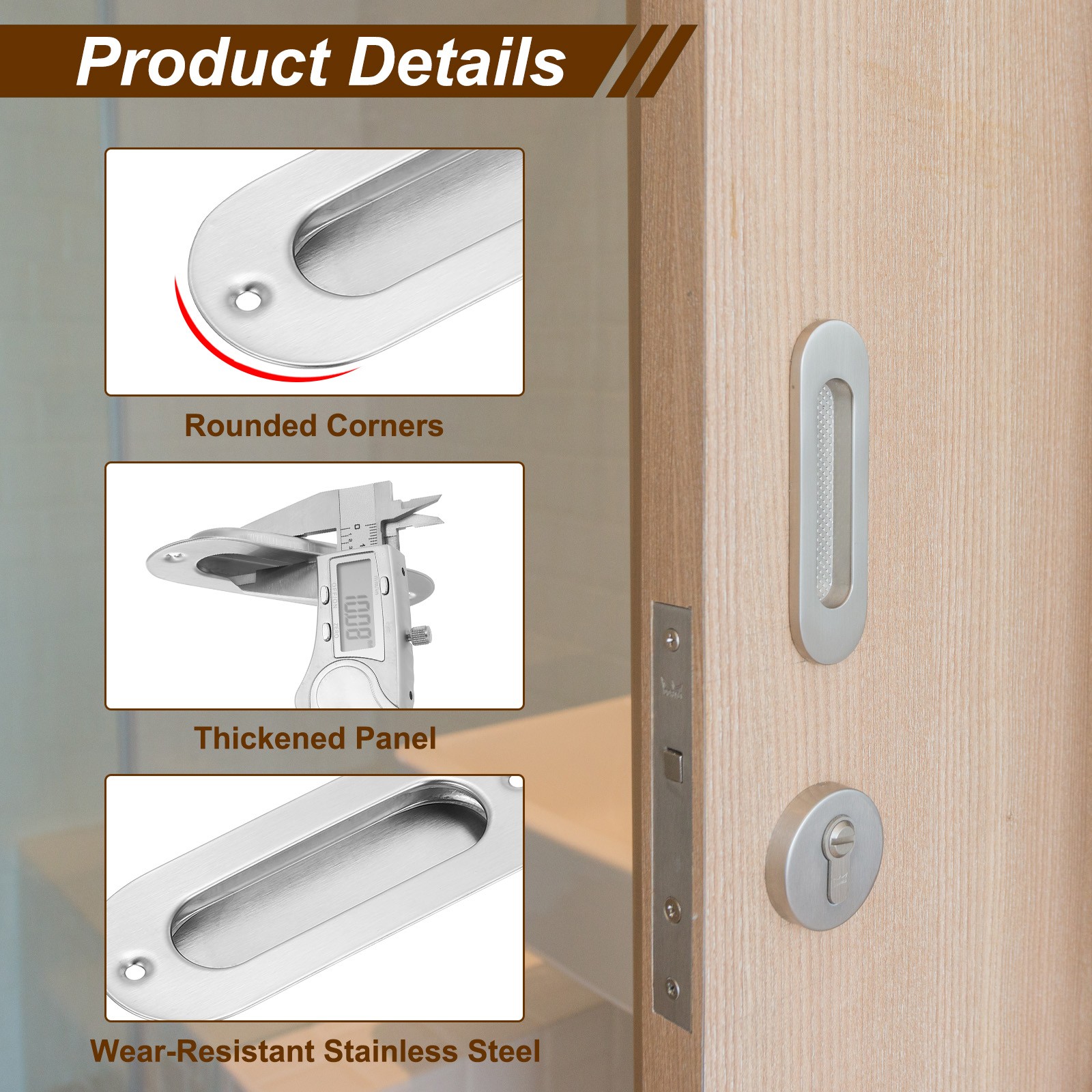 4Pcs Recessed Finger Flush Pulls 4" Arc Sliding Pocket Door Handles, Silver