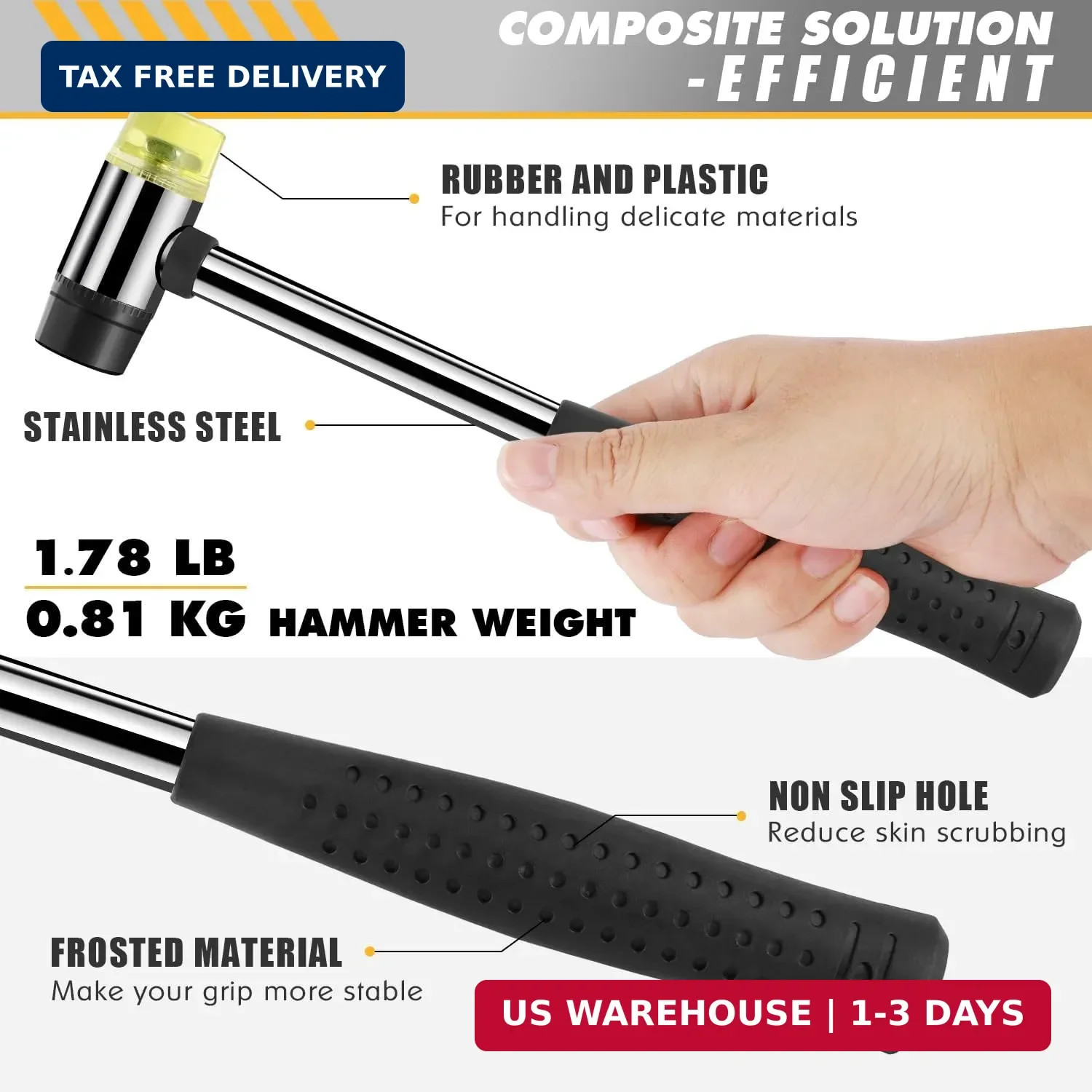 2-Pack Rubber Mallet Hammer Set, 8oz & 25mm Small Rubber Mallet Hammer Tool, Rub