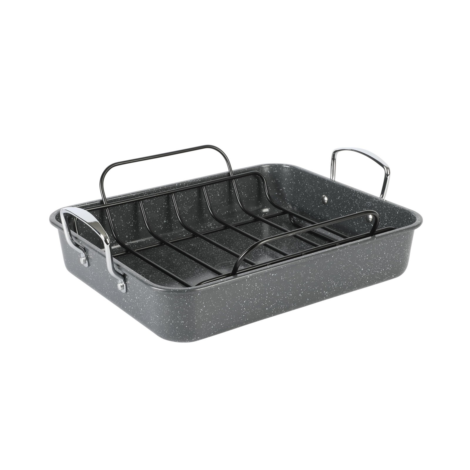 16.5"x12.5"x3.2" Carbon Steel Roaster with Rack Grey Speckle