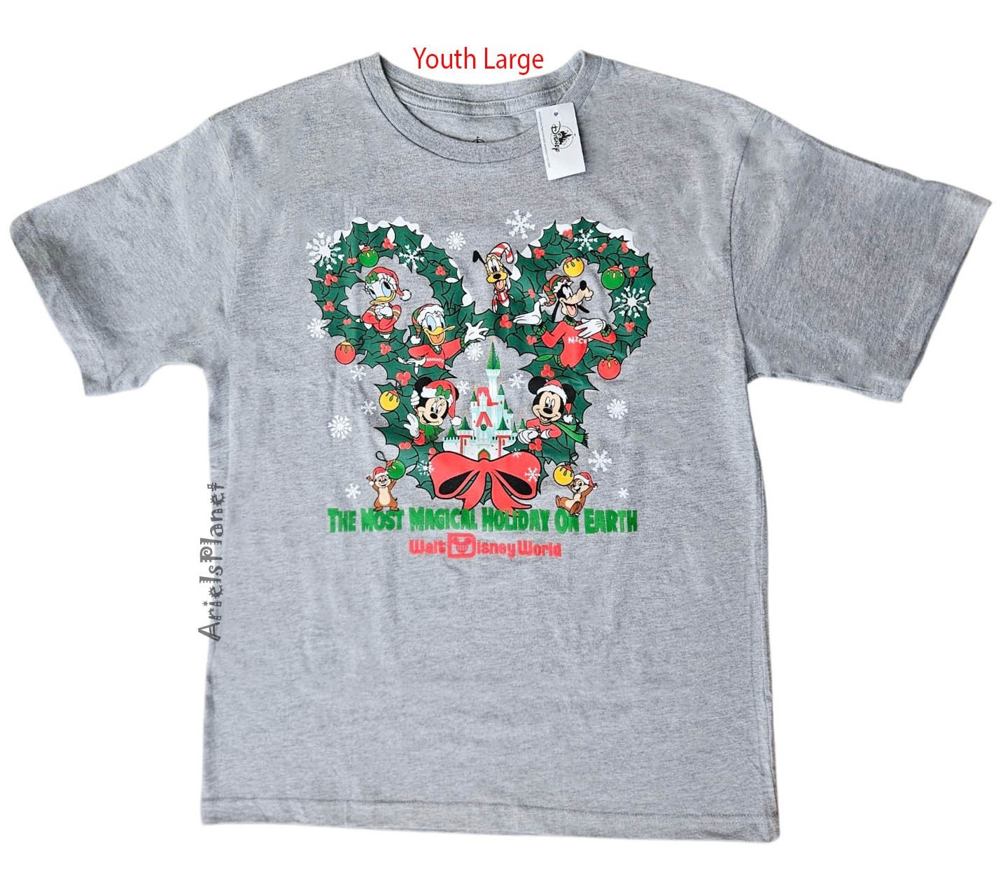Walt Disney World Parks Mickey & Pals Christmas Wreath T-Shirt Youth Large