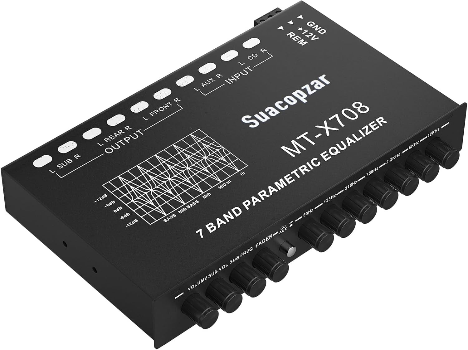 7 Band Car Audio Equalizer 12V EQ w/ AUX CD Input Subwoofer RCA Output
