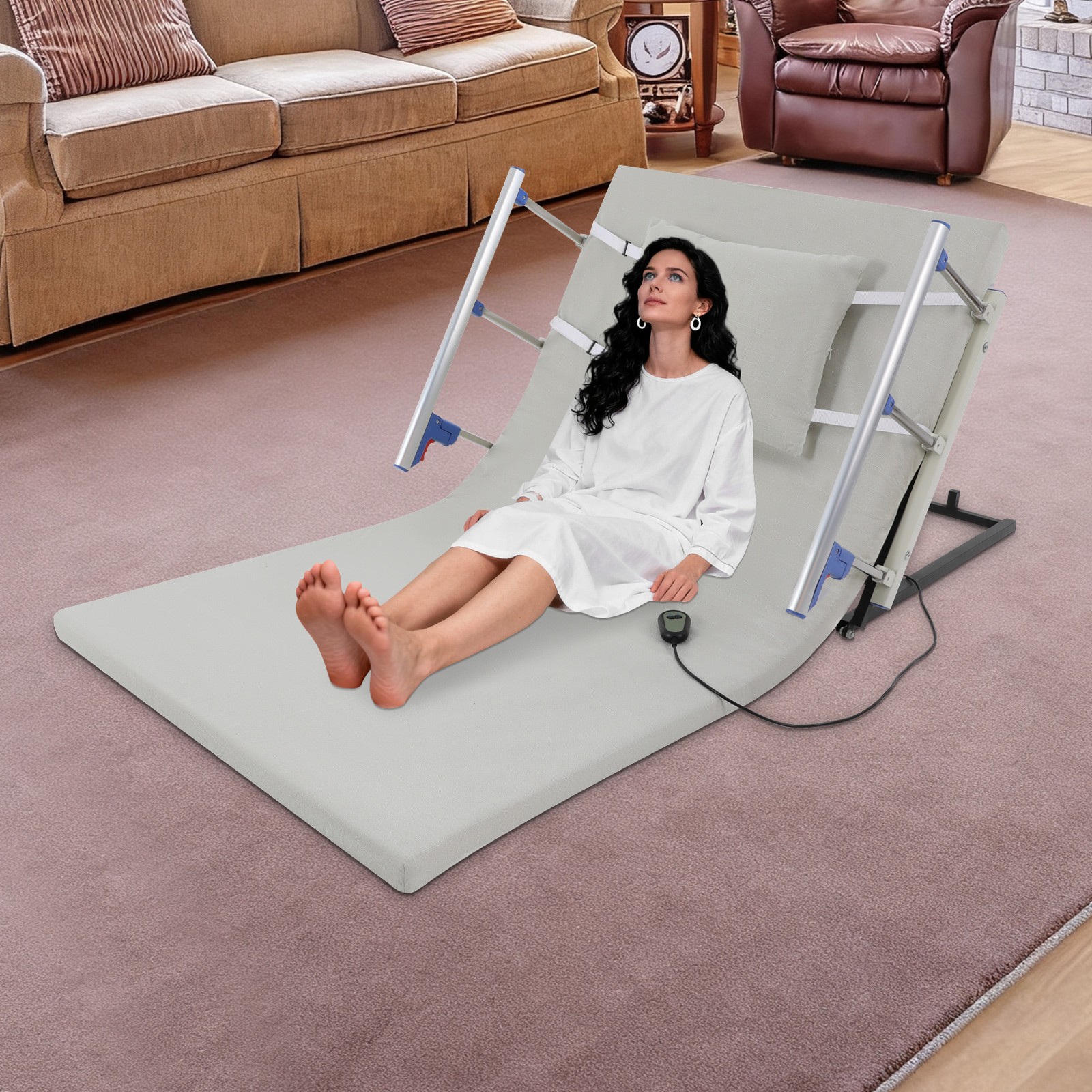 Ergonomic Electric Lifting Backrest Adjustable Lift Bed Back Support w/ Handrail