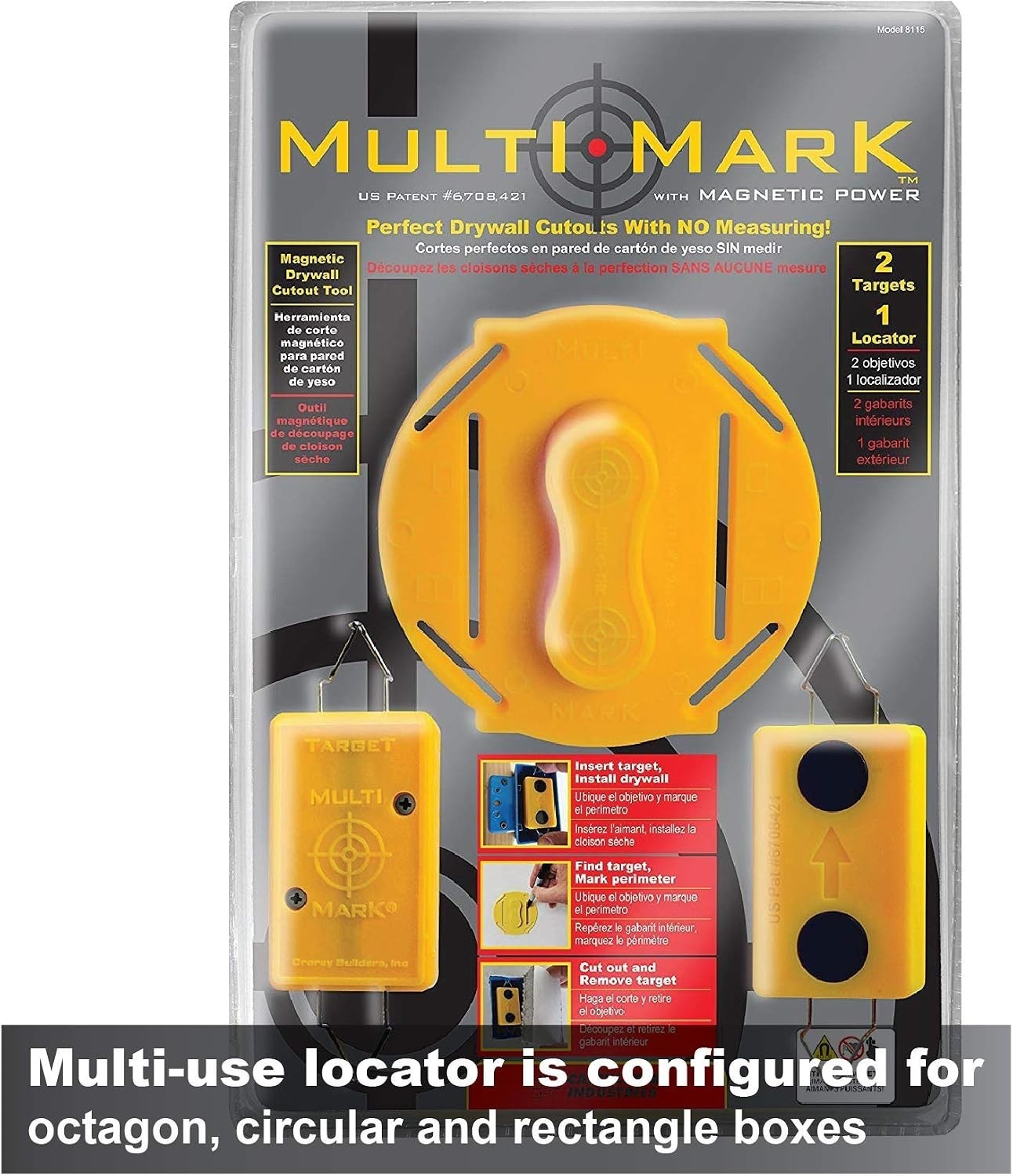 Quick & Effortless Drywall Cutouts - Multi Mark Locator Tool with 2 Targets