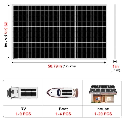 18V Monocrystalline Solar Panel for 12V Systems, MC4 | Aluminum frame, 200W