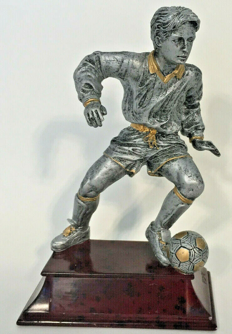 Soccer Player with ball Trophy on a wooden stand about 7" tall PDU brand