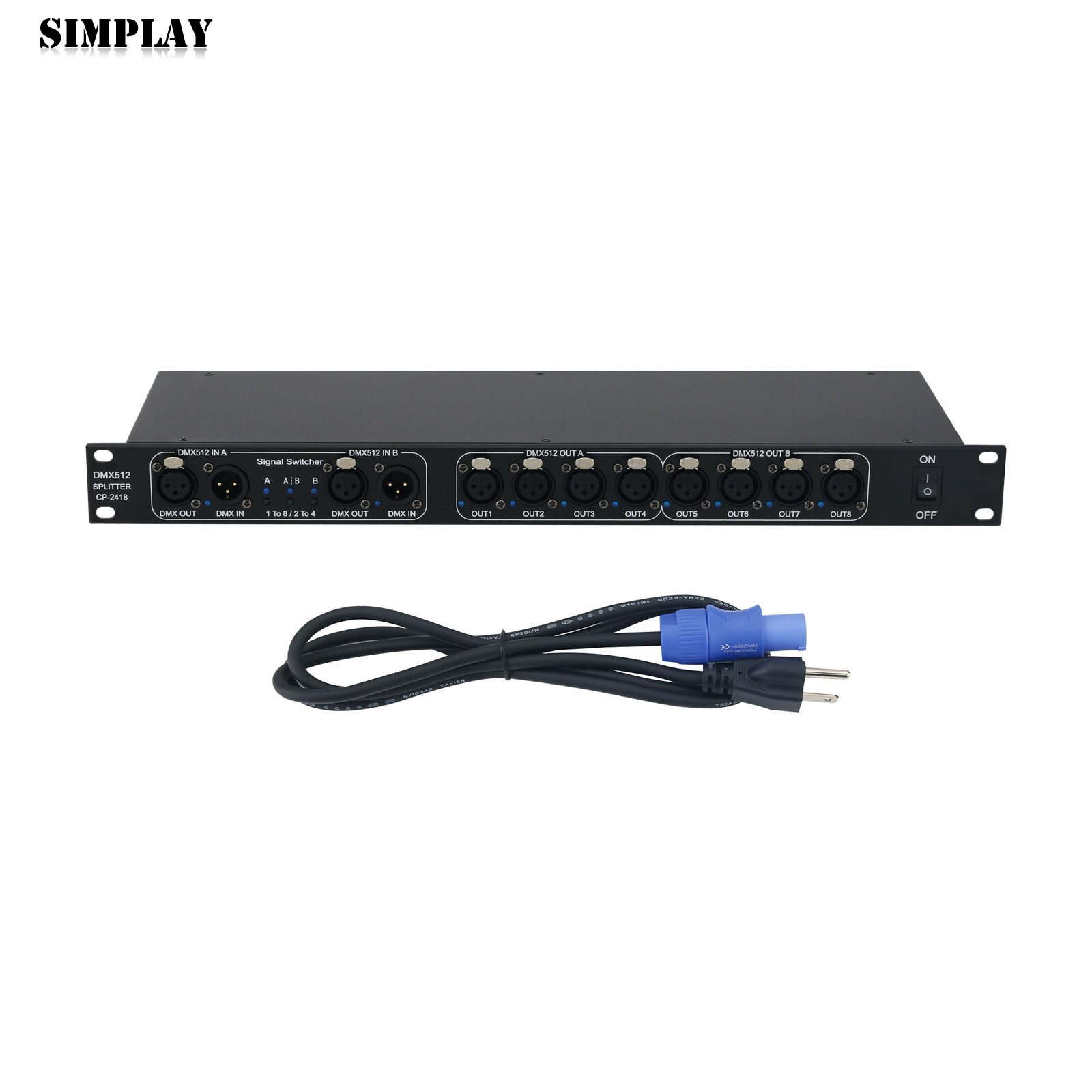CP-2418 DMX Splitter DMX Amplifier DMX512 Distributor 2 Signal Input 8CH Output