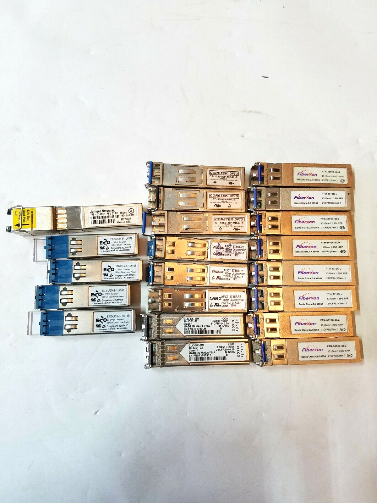 Lot of 21 Misc Transceivers: Fiberxon, Cisco, Juniper, Coretek, Avago, EO