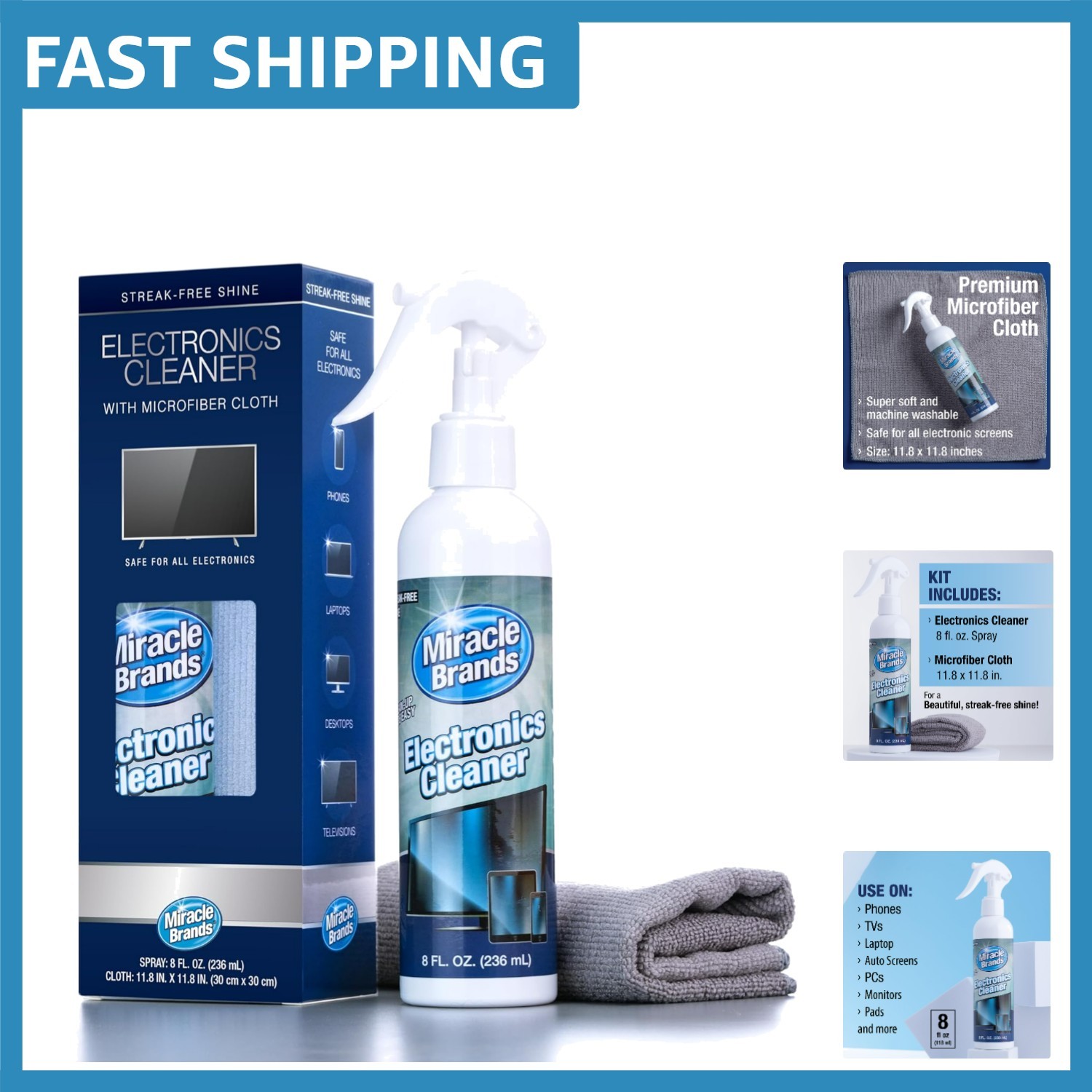 Miracle Spray 8oz - Safe Multisurface Electronics Cleaner with Microfiber Towel