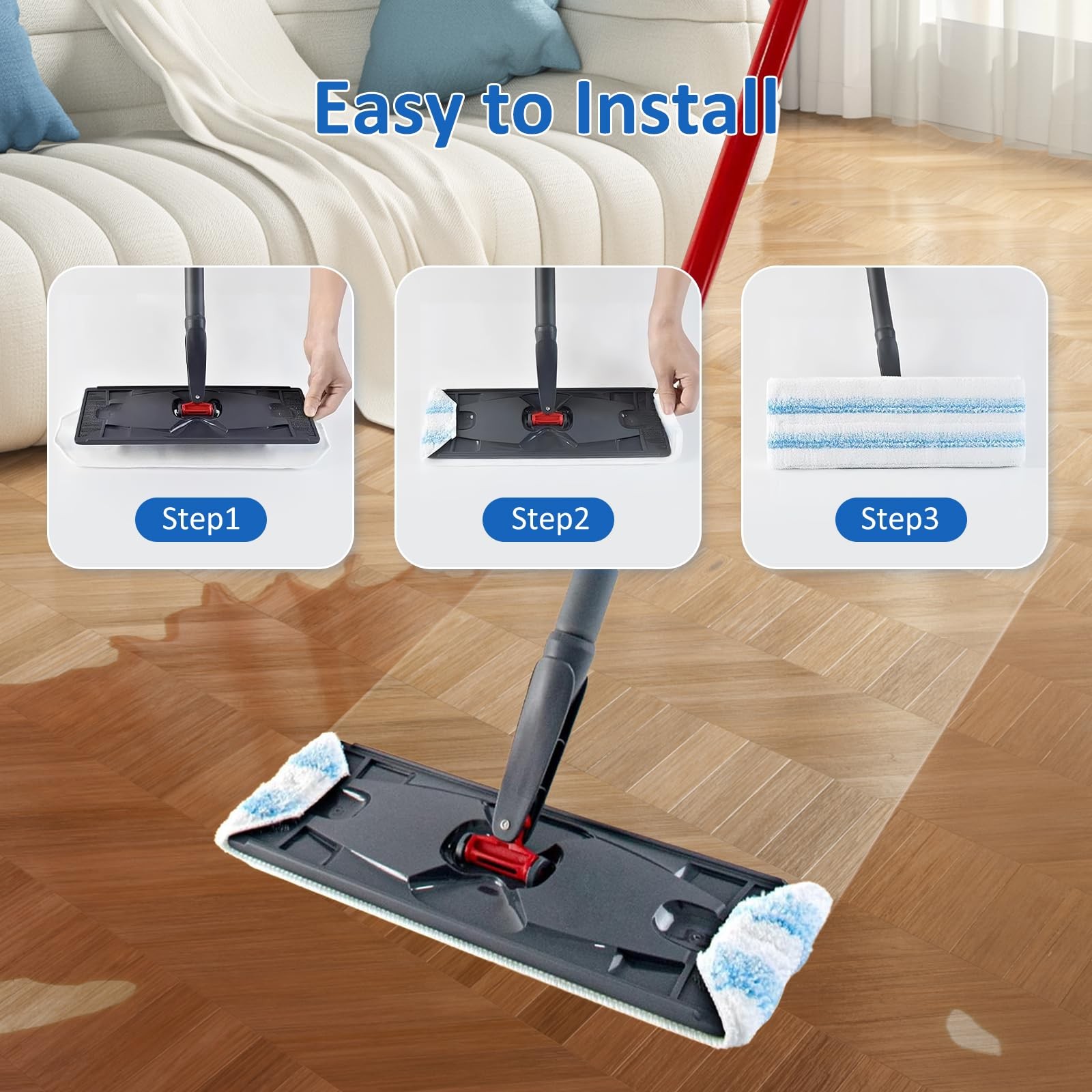 Mop Replacement Pads 15.94x4.33in for O Ceda H2prO Flat Mop - Washable