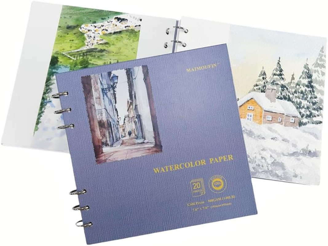 MAIMOUFIN Watercolor Journal,100% Cotton Watercolor Paper, 7.6" X 7.6",20 Sheets