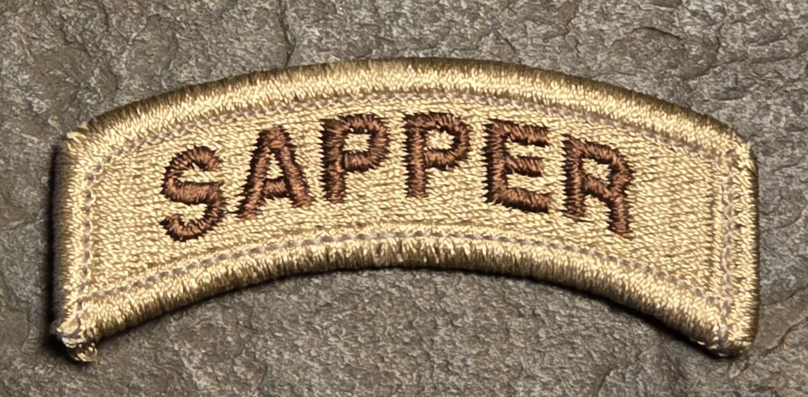 US ARMY SAPPER TAB PATCH COMBAT ENGINEER 12B DESERT DCU TAN BROWN ORIGINAL NOS