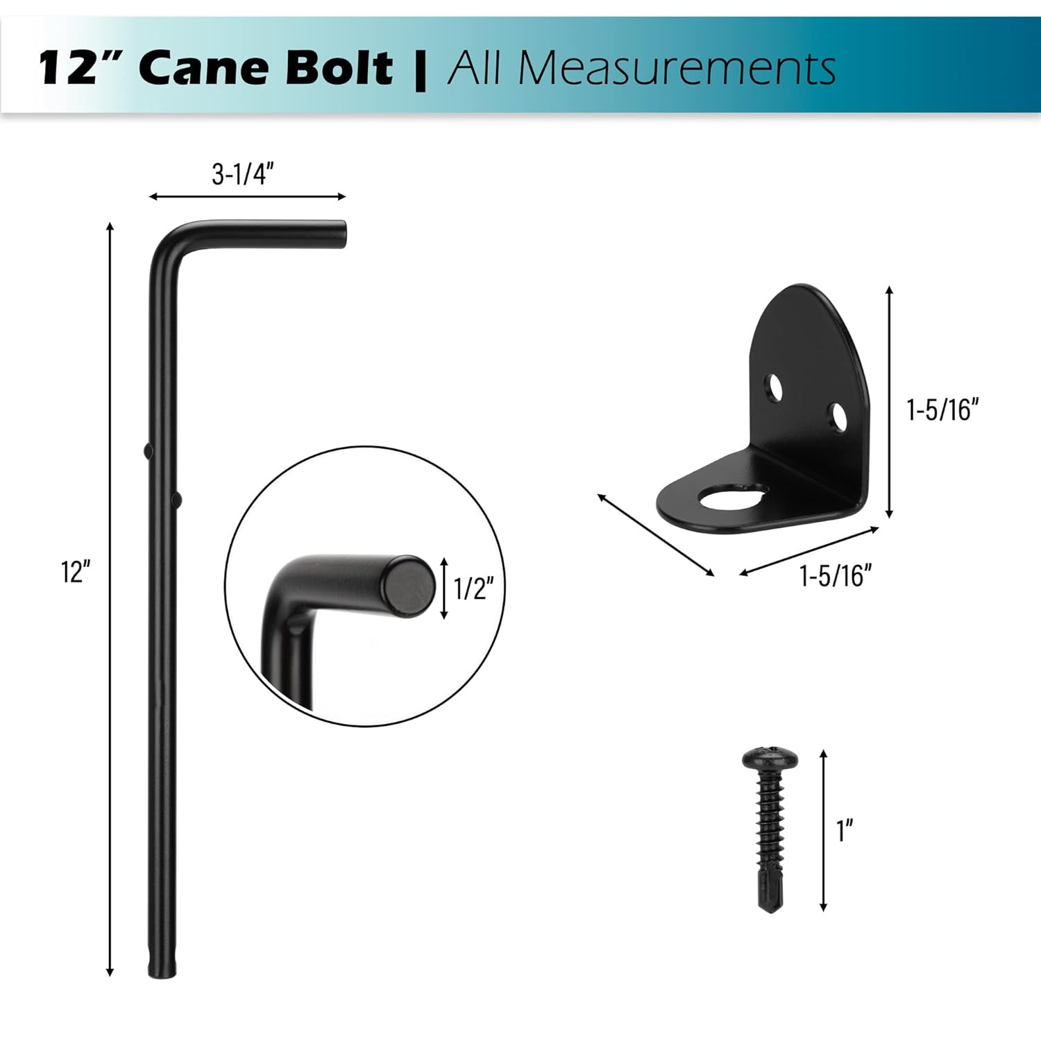 12" Cane Bolt Heavy Duty Drop Rod Gate Stopper Hardware, Gate Ground Latch for W
