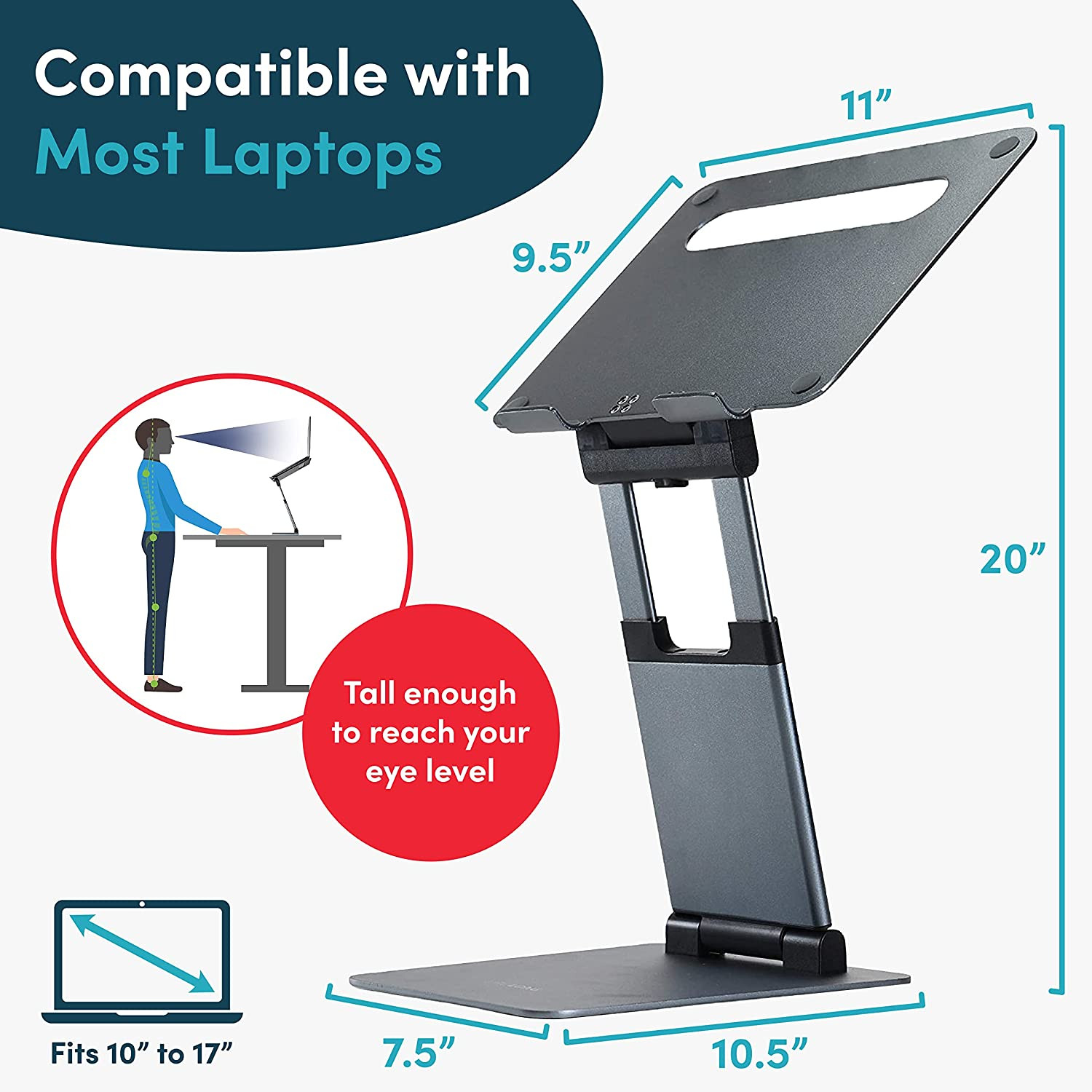 Adjustable Ergonomic Laptop Stand, Portable Riser for 10-17" Laptops