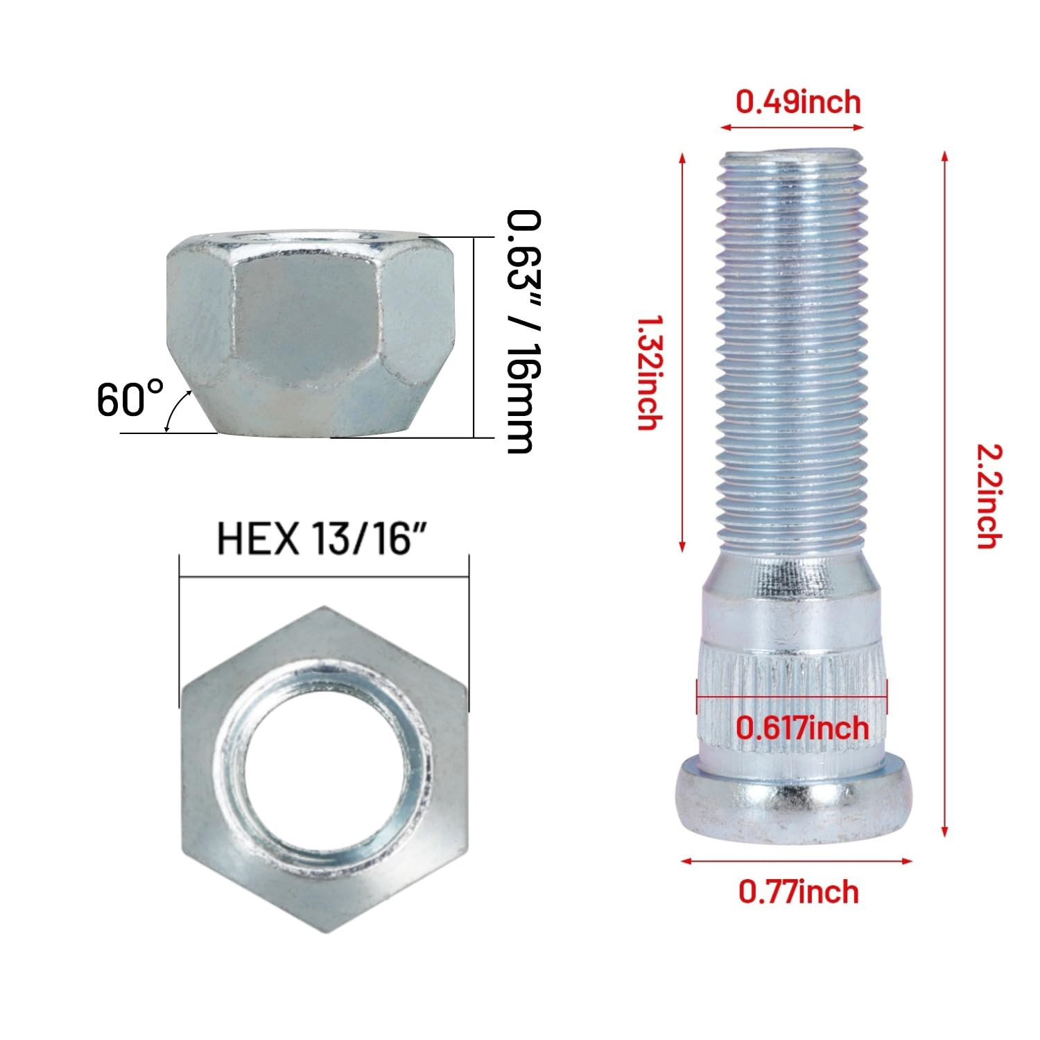 24Sets 1/2-20" Wheel Stud with Nuts for Trailer for Lippert Axles 3500 Lb for De