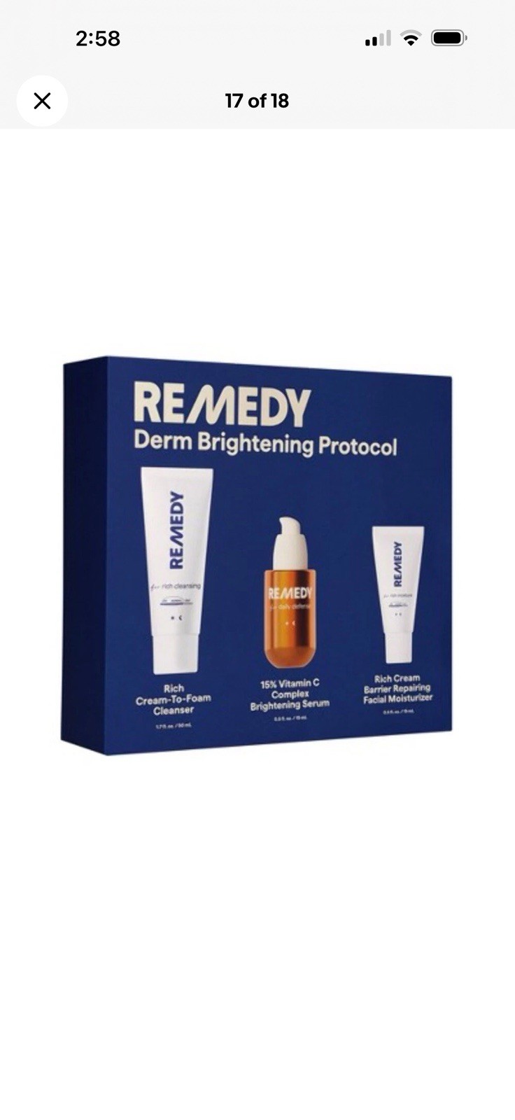 Remedy Skin Brightening 3-Piece Skincare Kit with Gentle Cleanser Vitamin C Seru