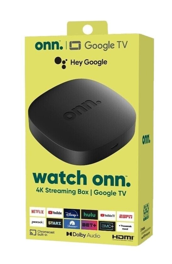 🔥NEW ONN Streaming Box 4K Wi-Fi Android TV UHD Google TV, 8gb Storage/2gb Ram