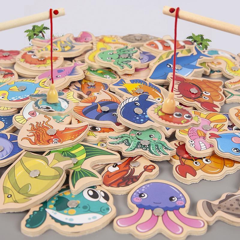 Montessori Wooden Fishing Toy, Magnetic Marine Life Game, Educational Fun