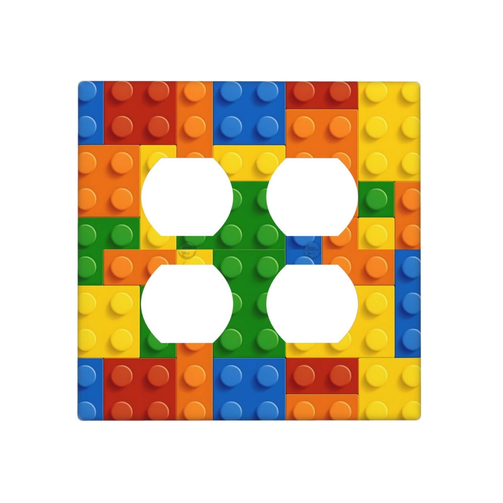 Building Blocks Theme Colored Bricks Print Outlet Covers 2 Gang Double Duplex...
