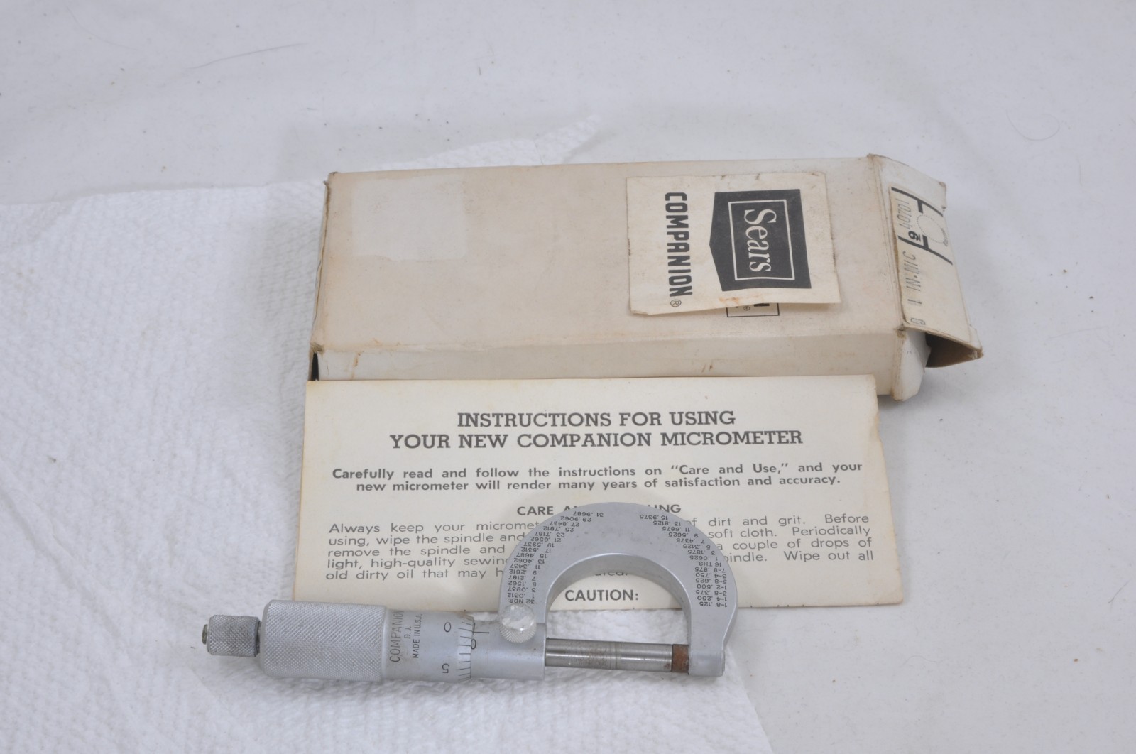 Sears Companion 0-1" Micrometer Orig Box, Instructions 940701 Made in USA