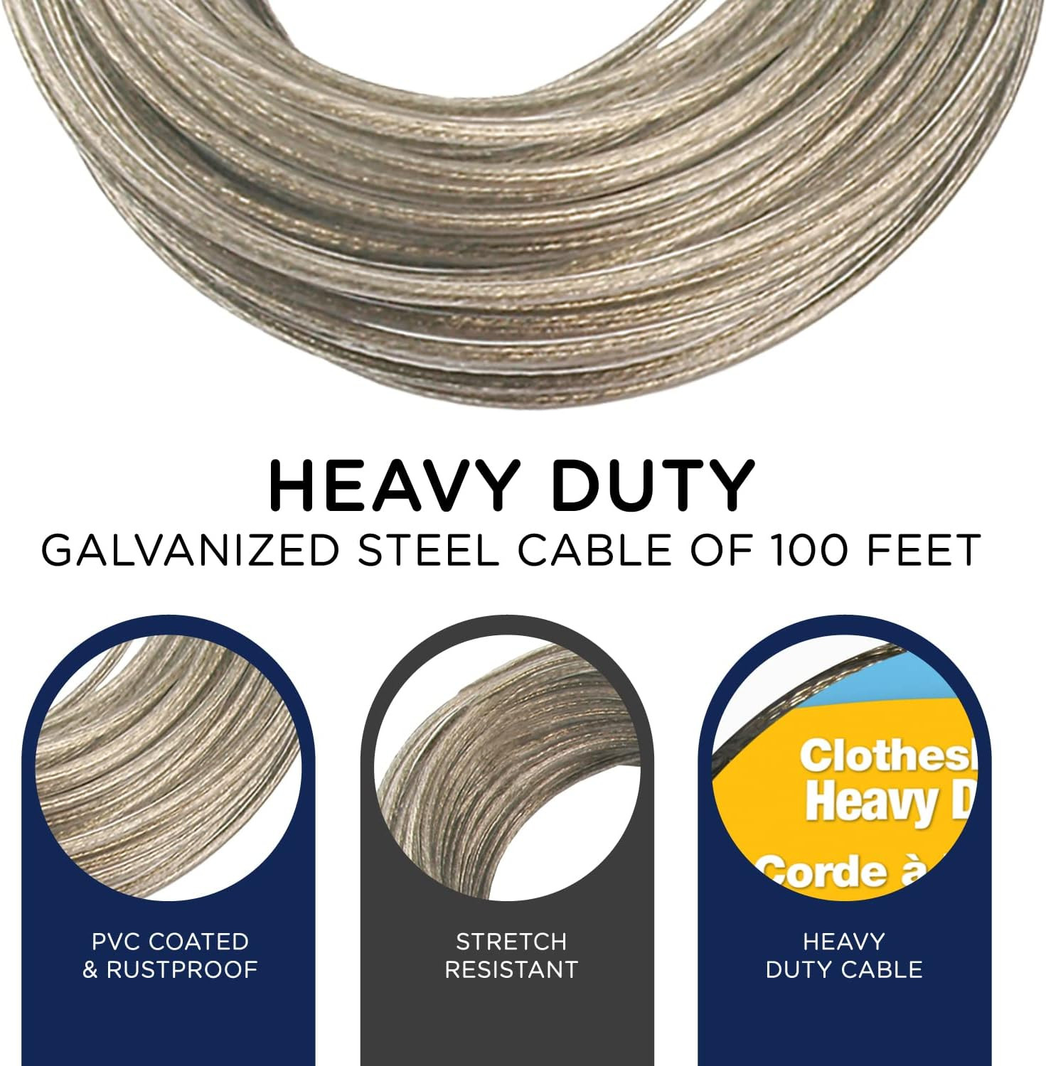 Clothesline - Galvanized Steel Cable - PVC Coasting (Gold, 100')