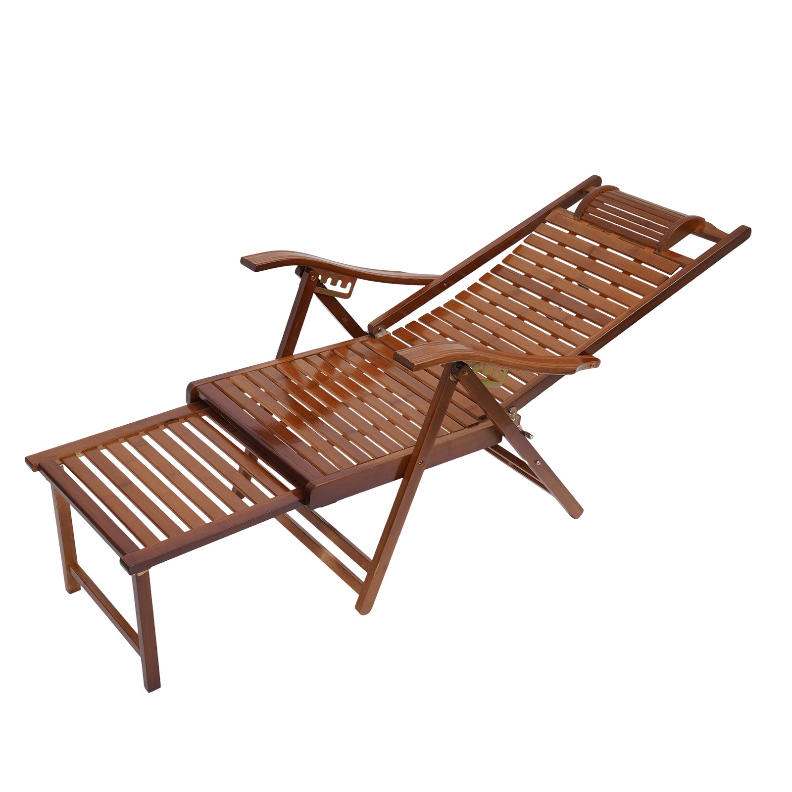 Bamboo Folding Lounge Chair, Folding Reclining Chair with Adjustable Backrest