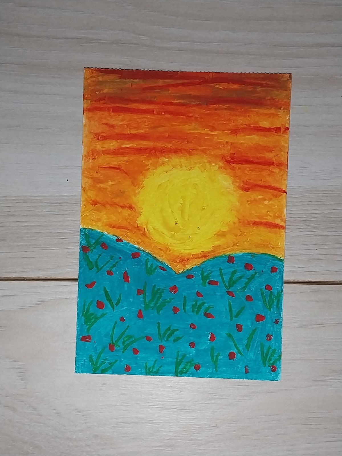 Sindy Fuhr Oil Pastel Drawing 4x6 Inch Nature Floral Pop Art Title Red Lily Hill