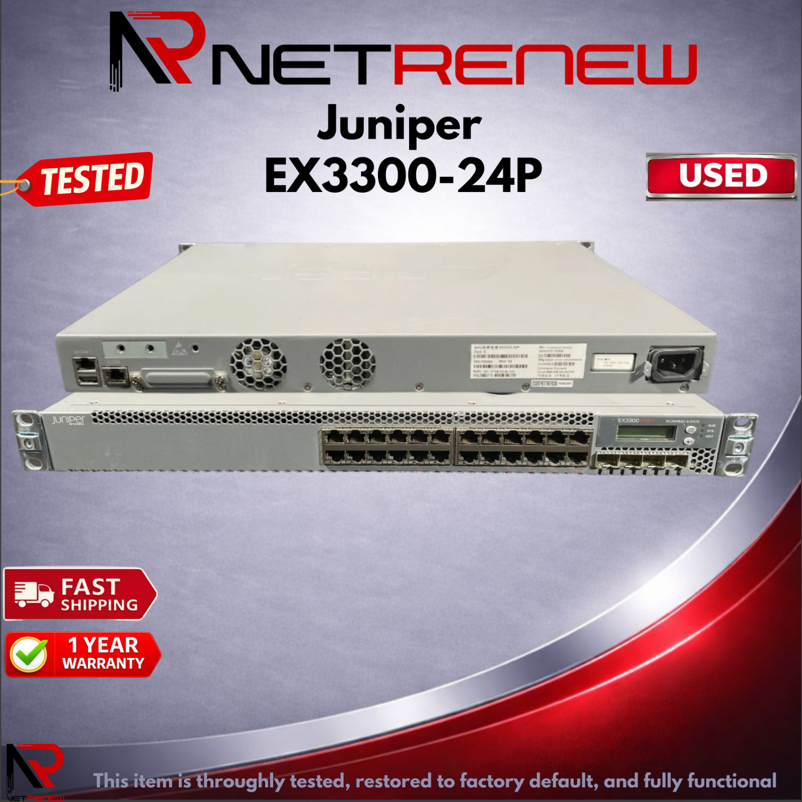 Juniper EX3300-24P  24 Port Gigabit PoE+ Switch