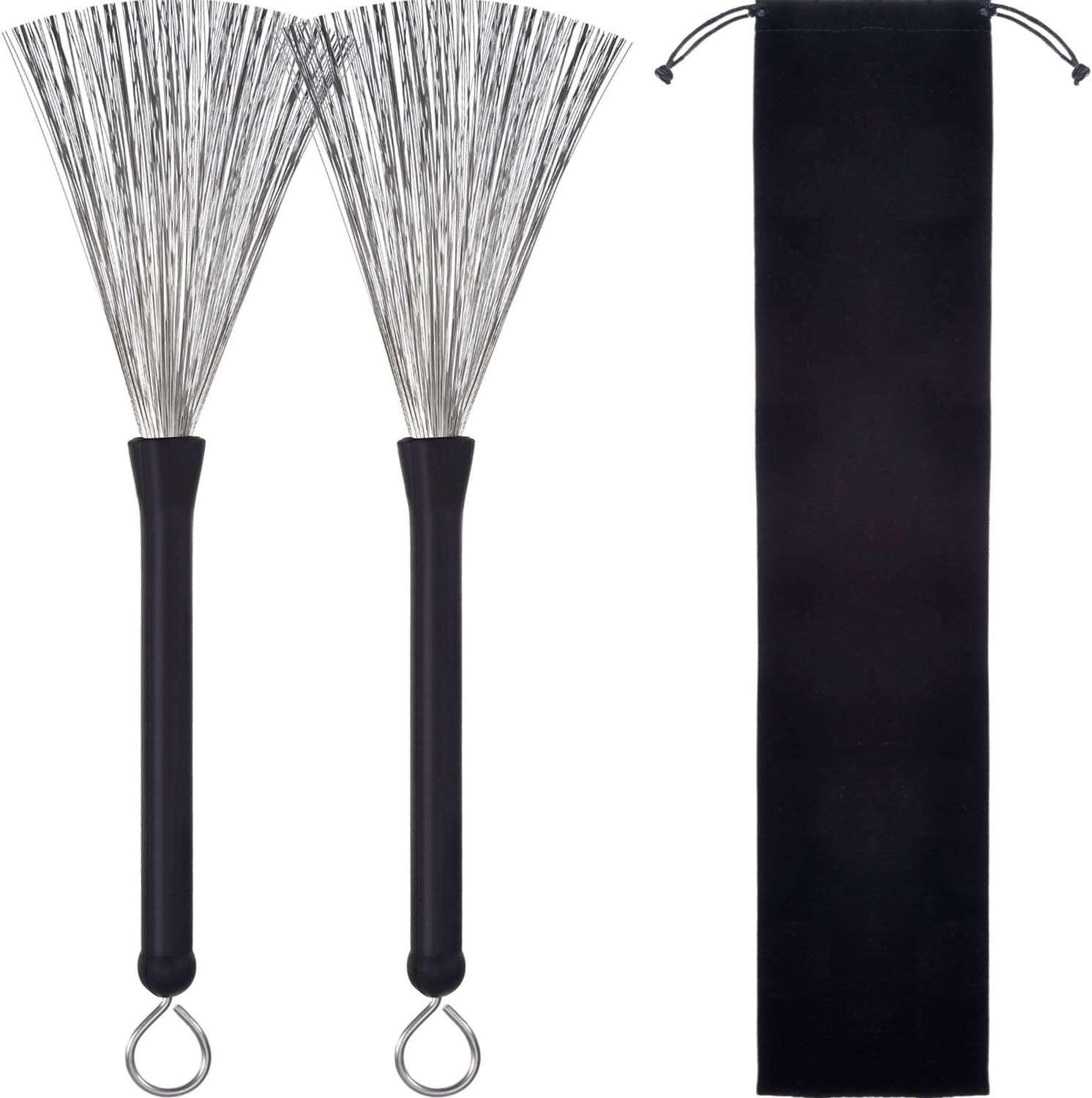 Pangda 1 Pair Drum Brushes Retractable Wire Drums Sticks Black
