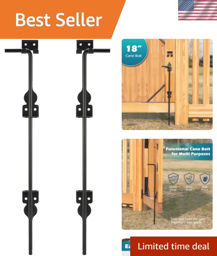 Alloy Steel 18" Cane Bolt - Secure Your Gates with Stylish Black Finish - 2 Pack