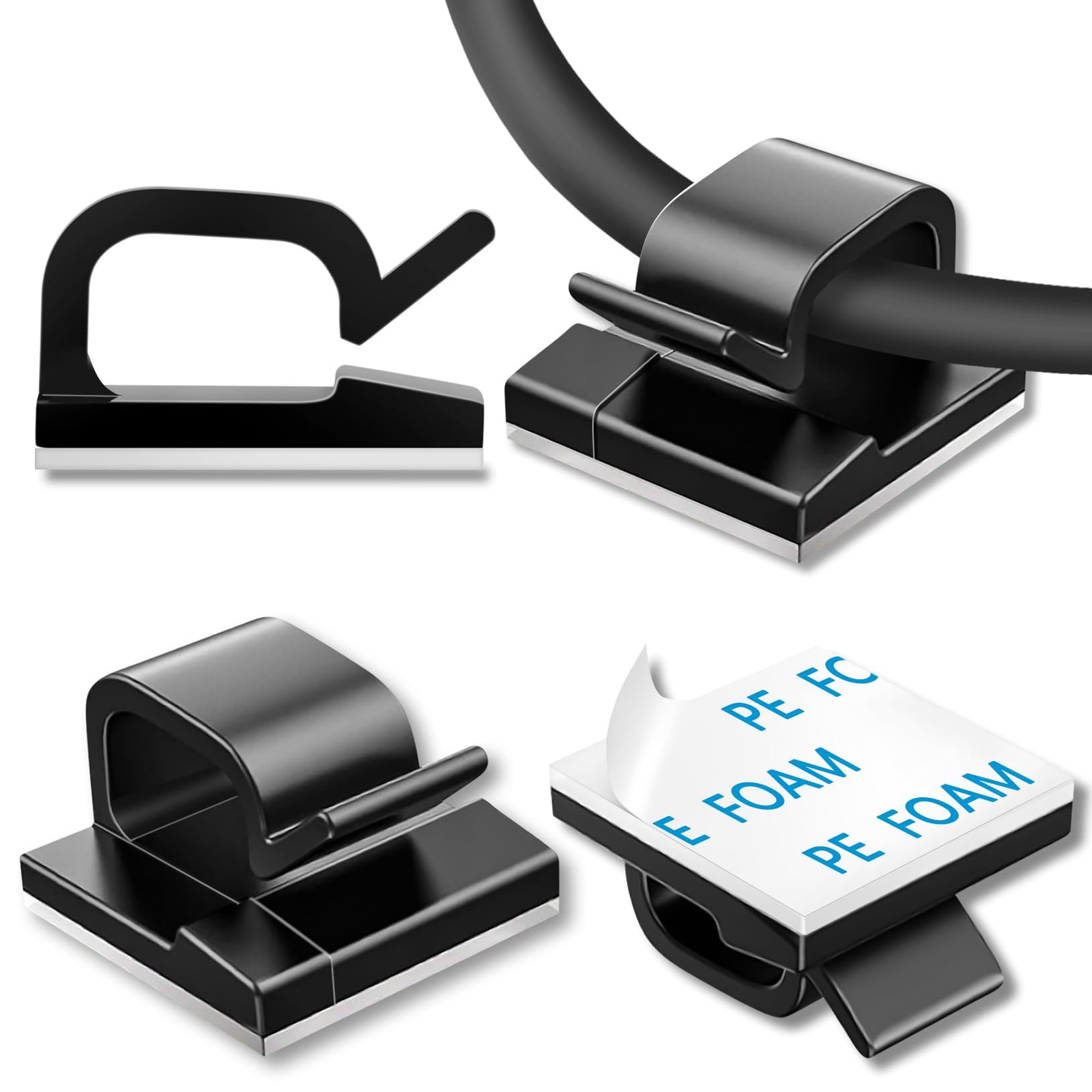 100 Pcs Adhesive Cable Clips Cord Holder Wire Management for Home Office