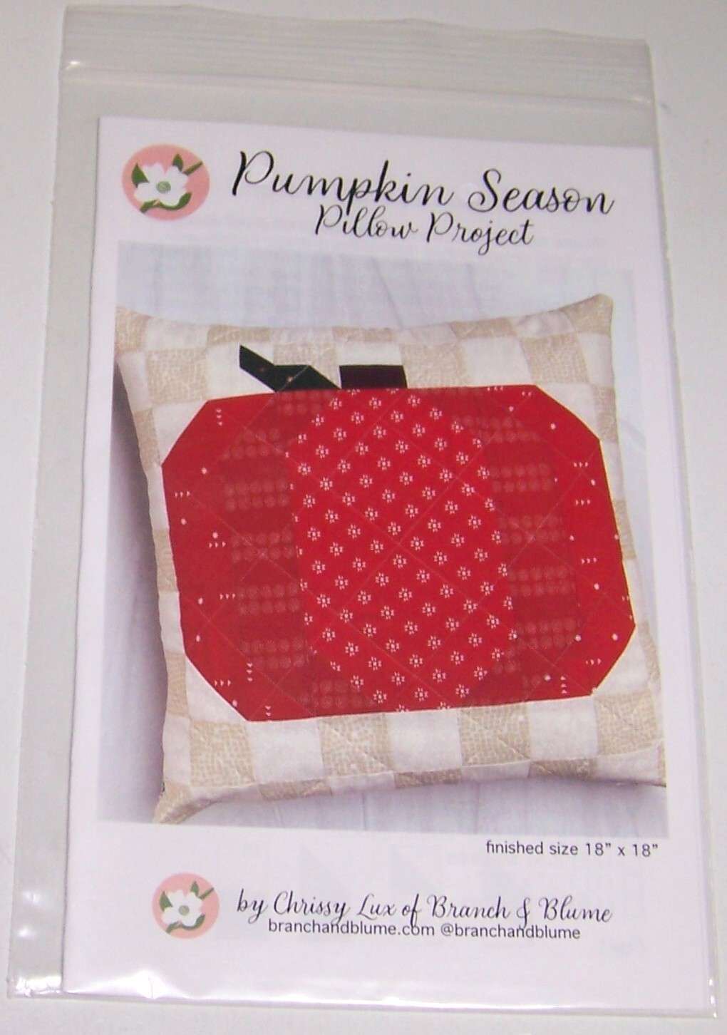 PUMPKIN SEASON Pillow  QUILT sewing Pattern 18" x 18"
