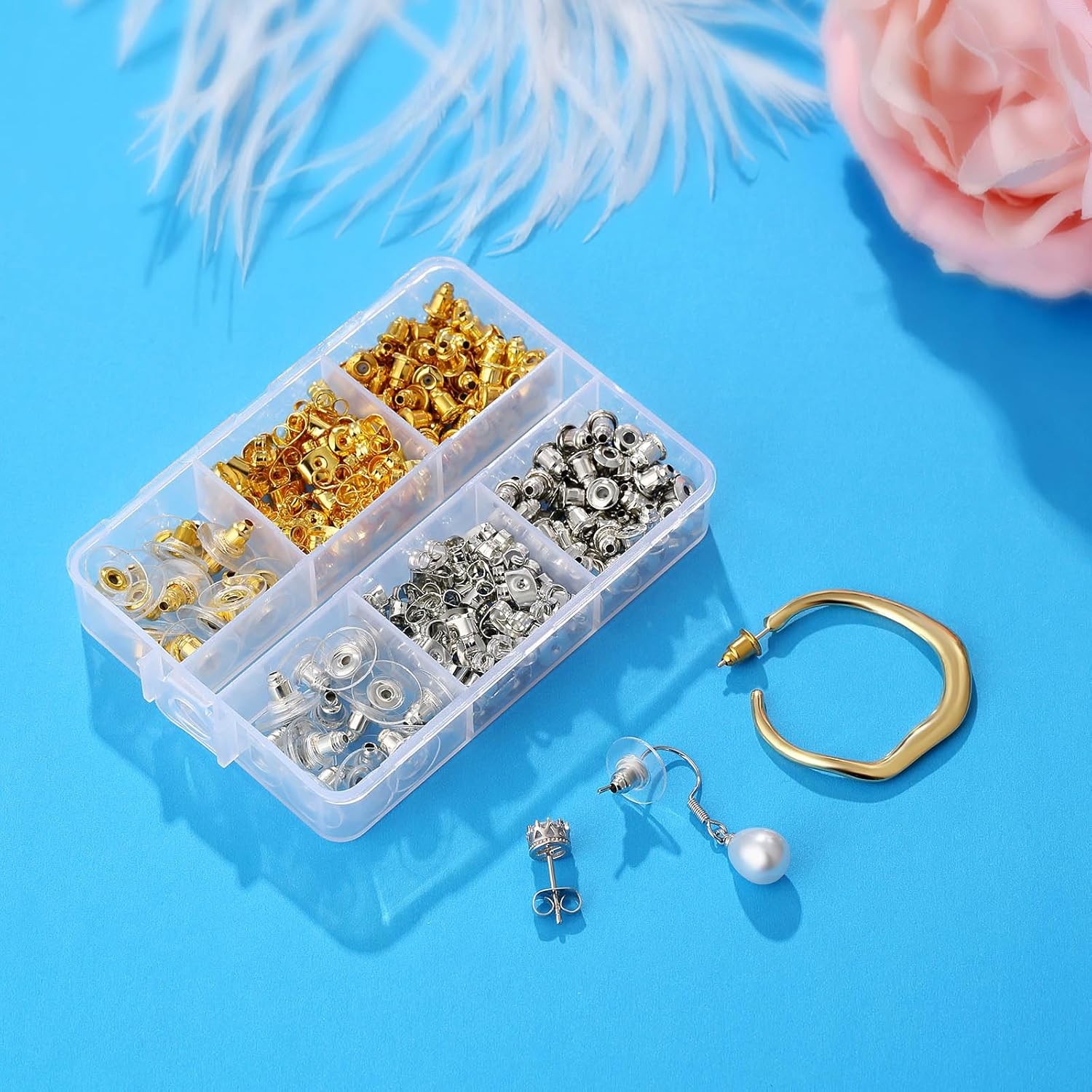 170PCS Hypoallergenic Metal Earring Backs 6 Styles Safety Stud Hoop