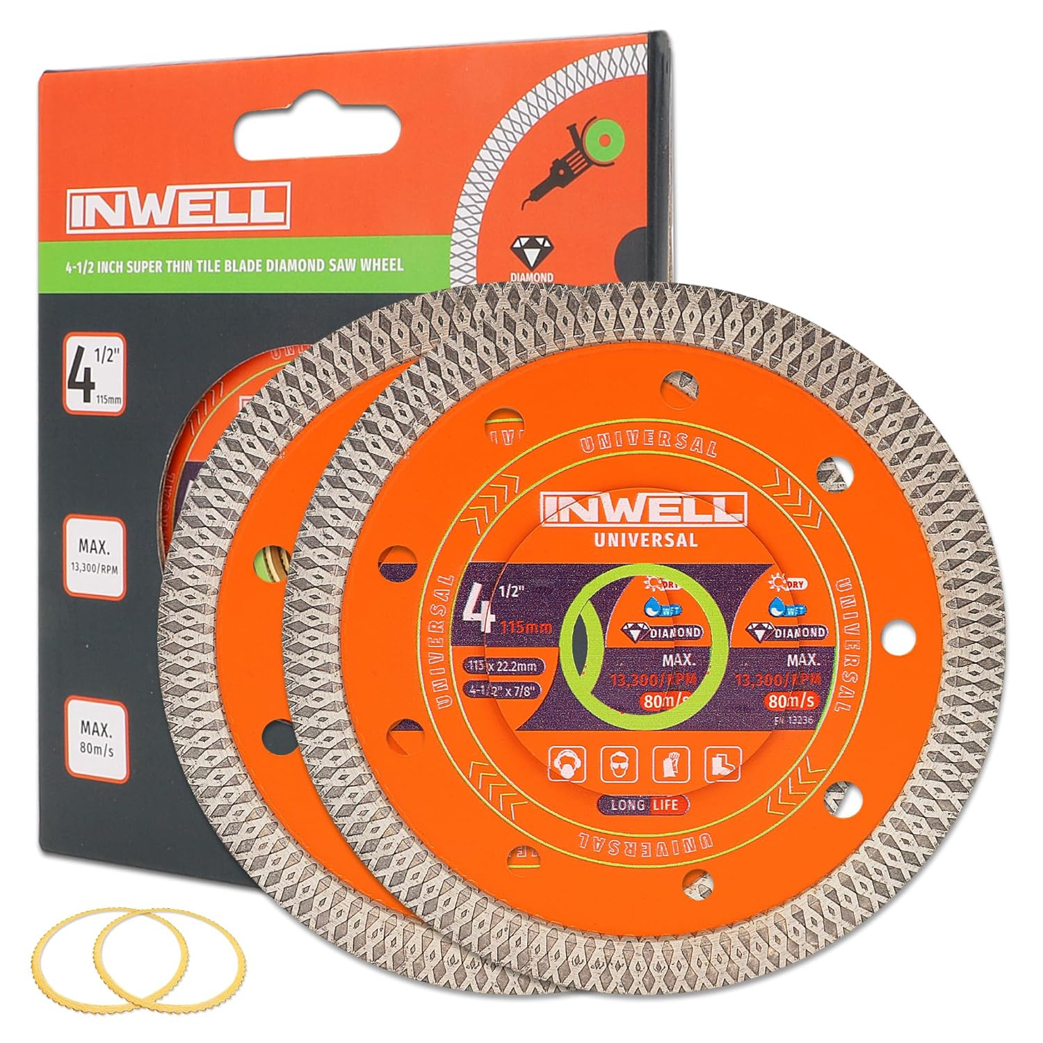 4.5 Inch Diamond Saw Blade, 2 Pack - Mesh Turbo Cutting Wheel for Tile, Porcelai
