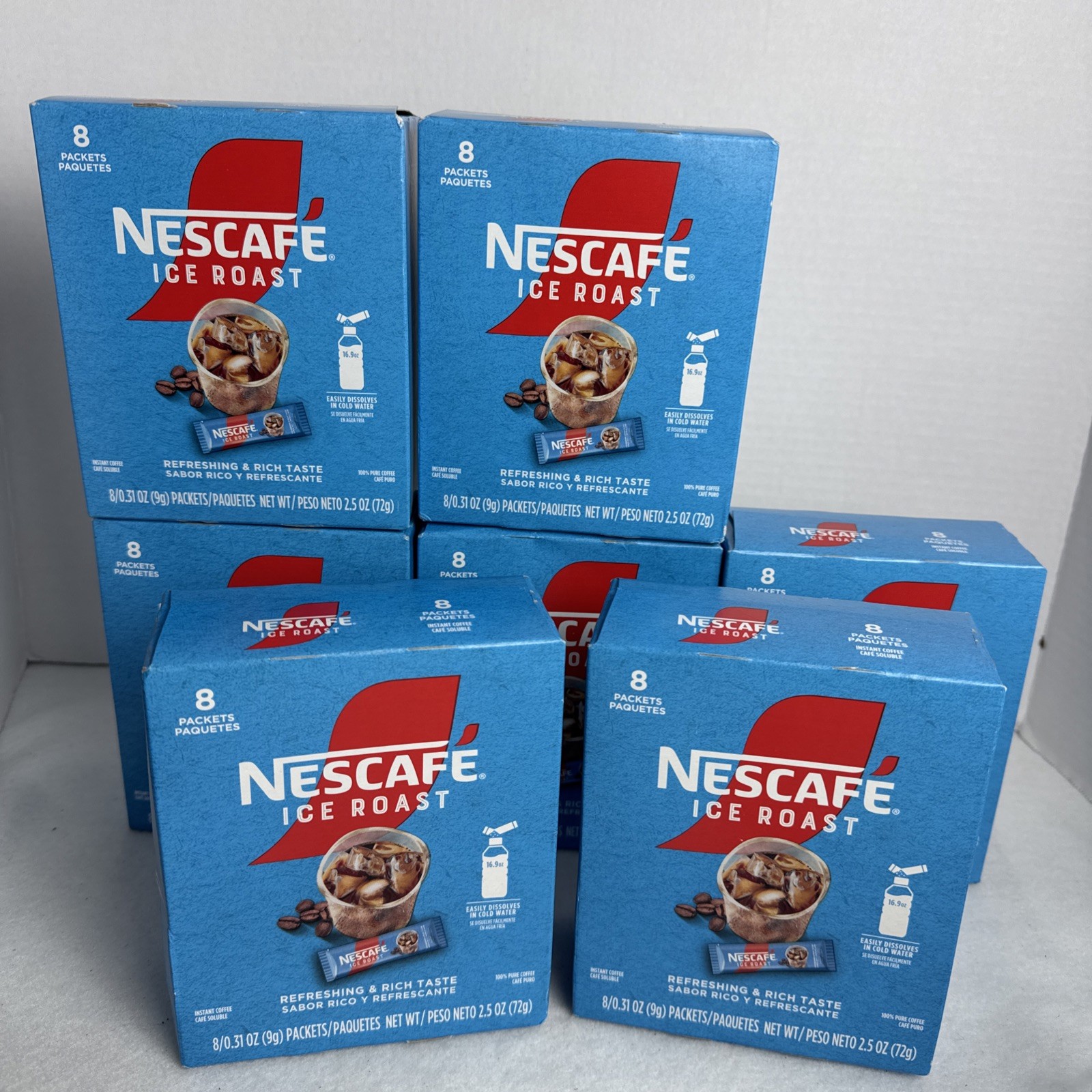 7x NESCAFÉ Ice Roast Instant Iced Coffee - Packets On The Go 56 Packs(7 Boxes)