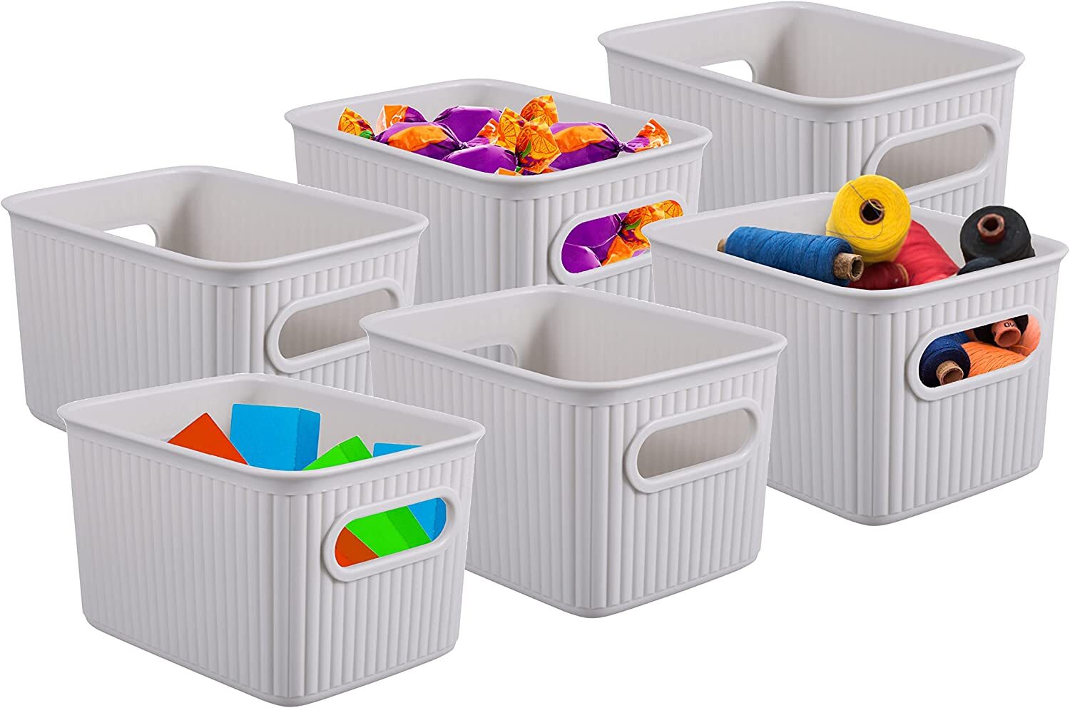 Superio 1.5 L Mini Ribbed Storage Bin- Plastic Storage Bin (White Smoke, 6 Pack)