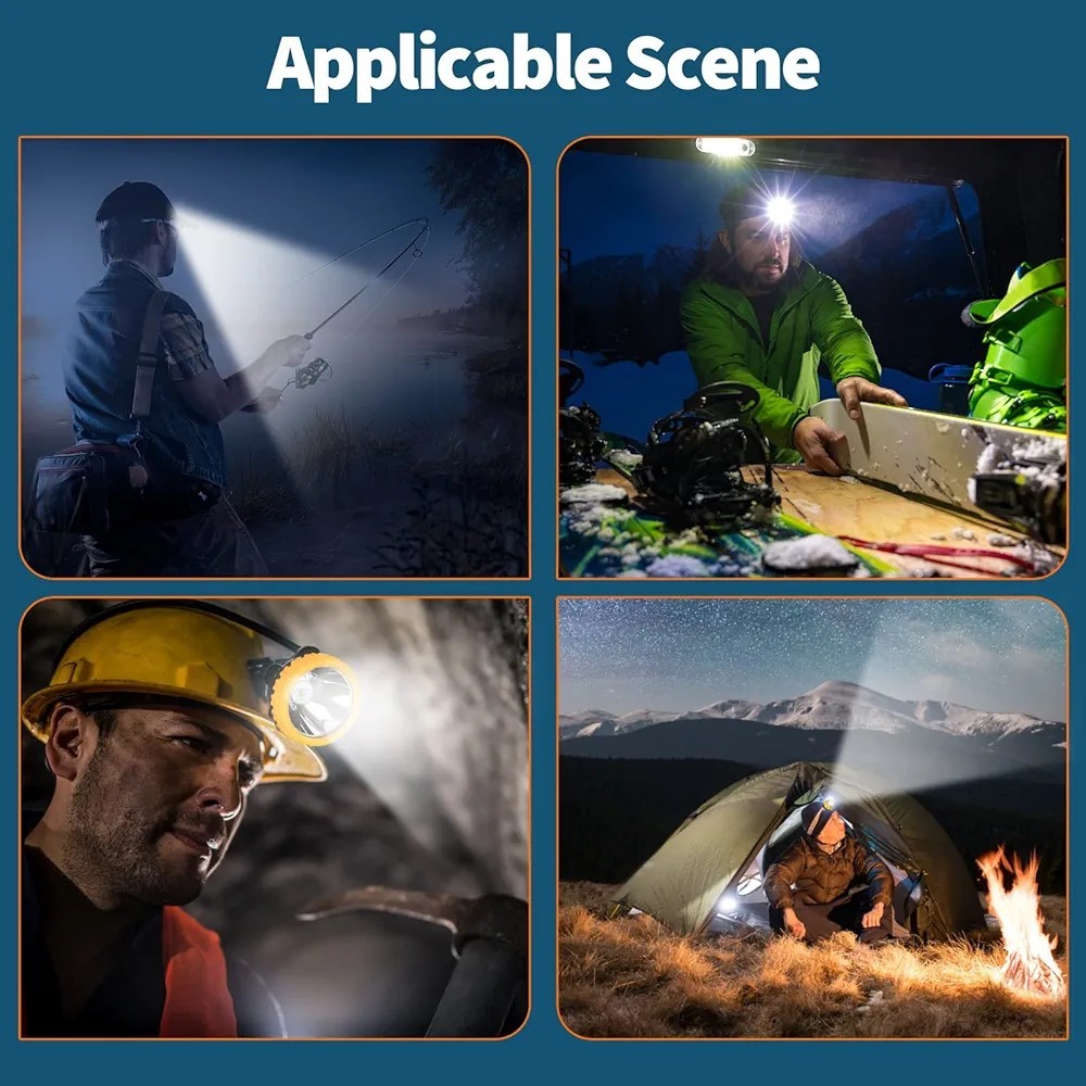 Superbright Rechargeable Mining Headlamp, High Lumens Hard Hat Cap Light, Wat...