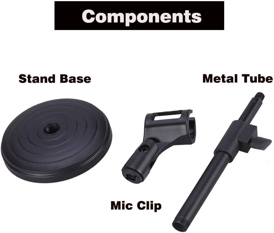 Desktop Microphone Stand, Upgraded Adjustable Table Mic Stand with Mic Clip and