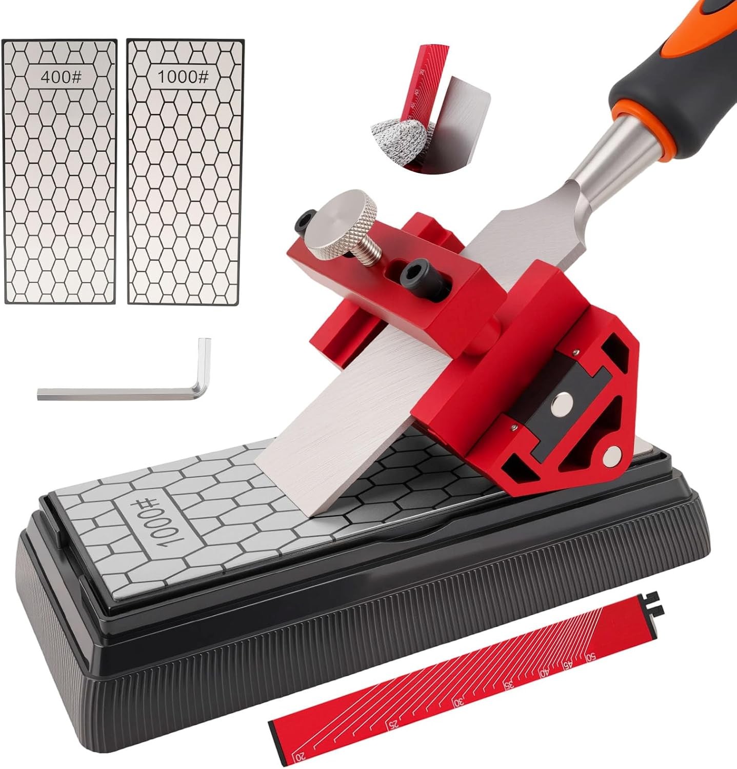 Chisel Sharpening Kit with Honing Guide & 400/1000 Grit Diamond Stone, Woodwo...