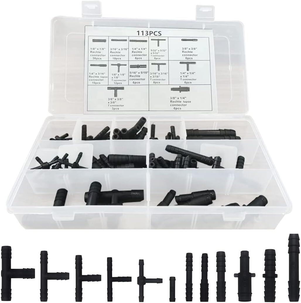 113Pcs Vacuum Connector Kit 12 Sizes Nylon Hose Tee Automotive Car SUV Truck