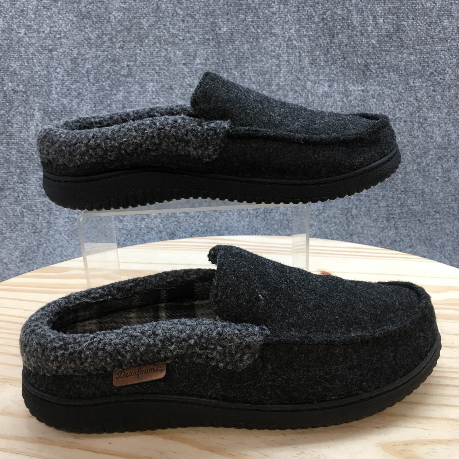 Dearfoams Slippers Mens 9-10 Mule Clogs Gray Comfort Slip On Faux Fur Cuff