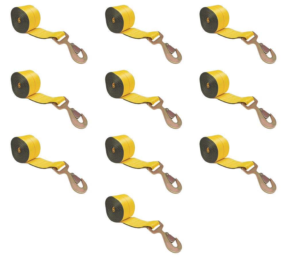 10PK 2"x27'Winch Straps w/Flat Snap Hook for Flatbed Utility Trailer 3333lbs WLL