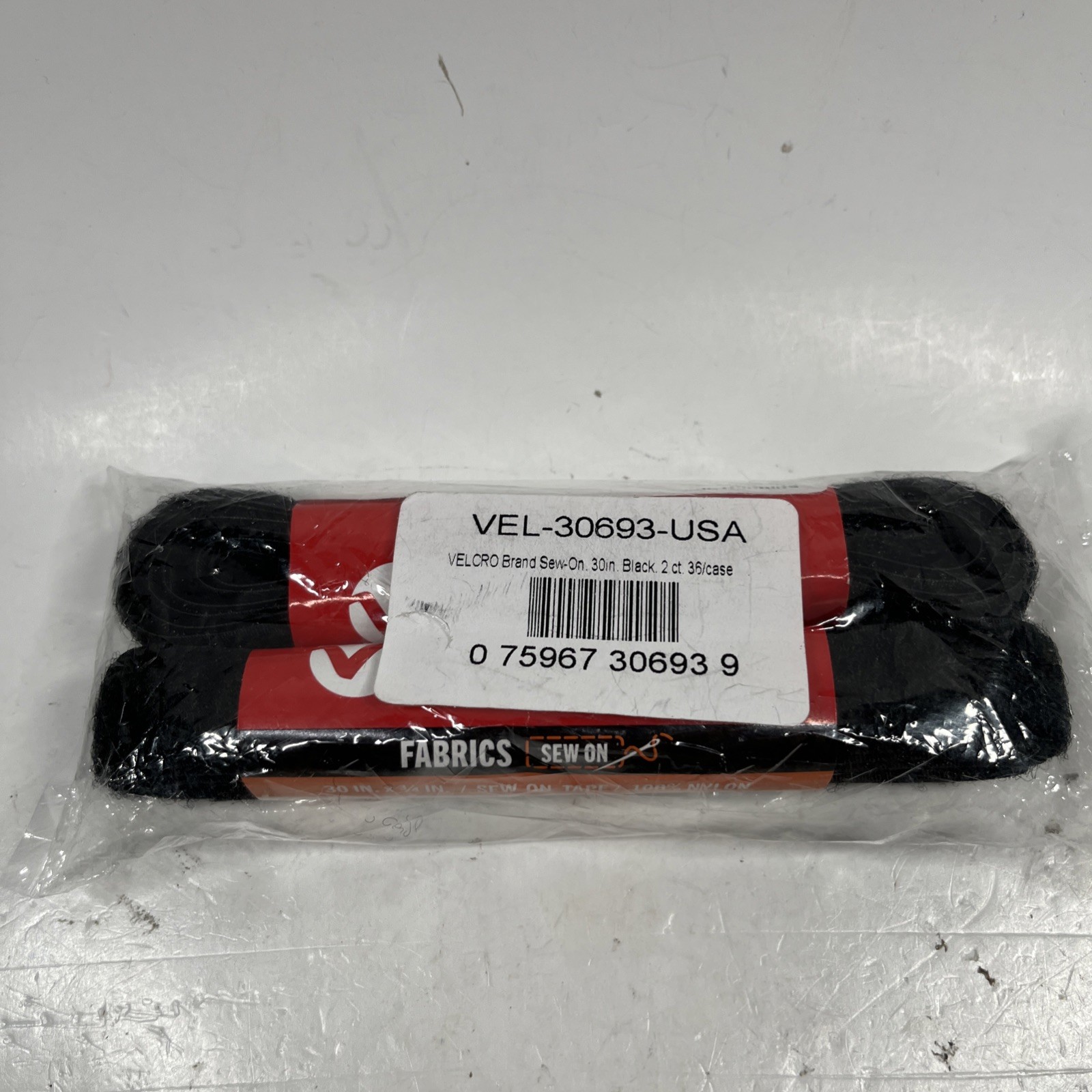 VELCRO Sew On 3/4" x 30" Cut-to-Length Tape Pack Of 2 Black