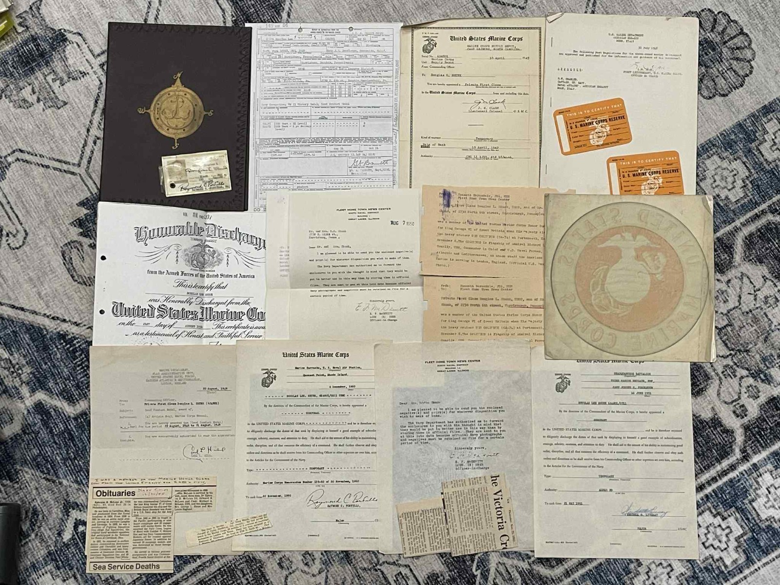 DOCUMENT GROUPING WW2 WWII to Korea USMC US Marine Corps DE Shunk - 3rd Brigade