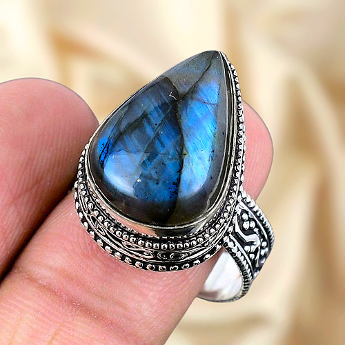 925 Sterling Silver Ring Labradorite Gemstone Ring Silver Statement Ring