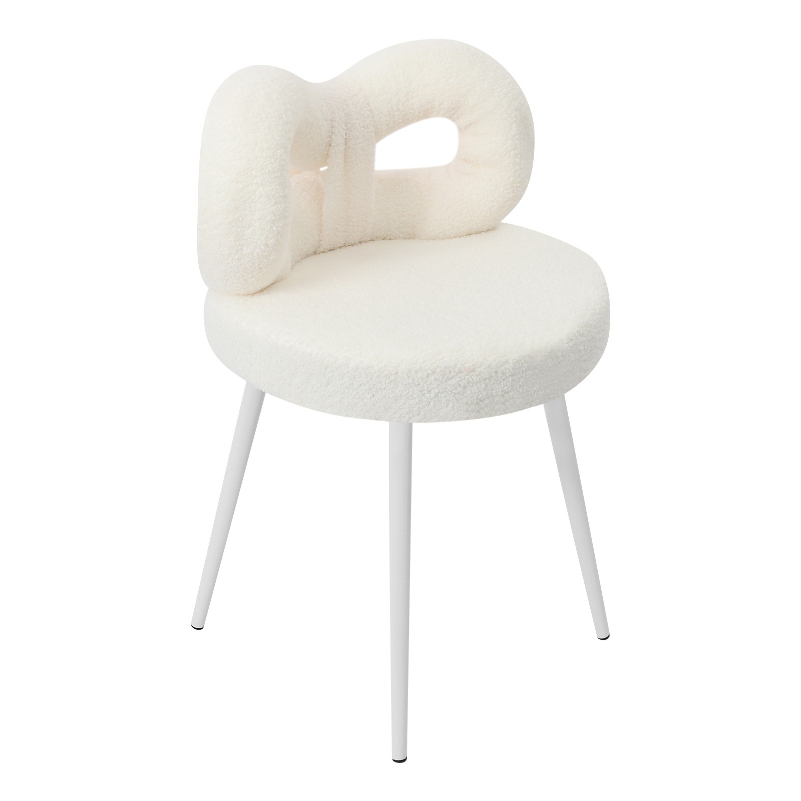 Vanity Chair with Cute Bow Backrest & Wheels 360° Rolling Makeup Seat White